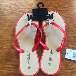 white line flip flops
